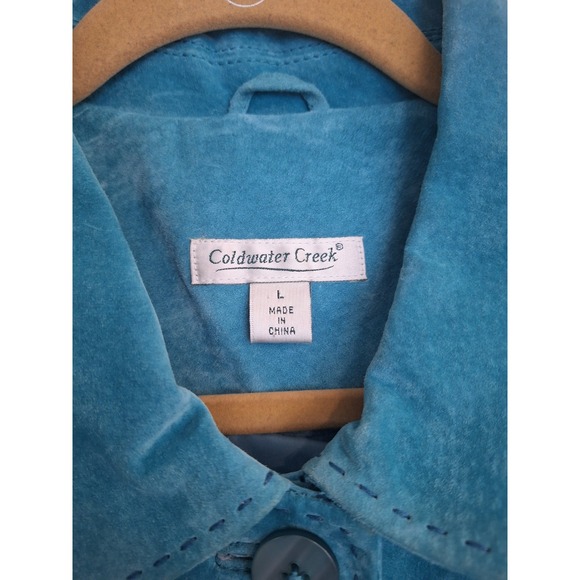 Coldwater Creek Women's Green Blue  Suede Leather Button Front Jacket Size‎ L - Picture 2 of 9